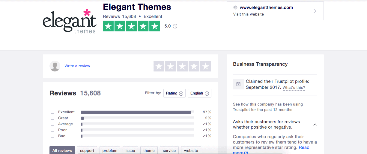 Elegant Themes Divi Theme Reviews on Trust Pilot